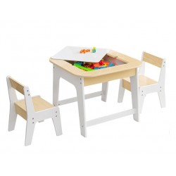 Staliukas su stalčiumi ir 2 kėdutėmis (Natural/White)